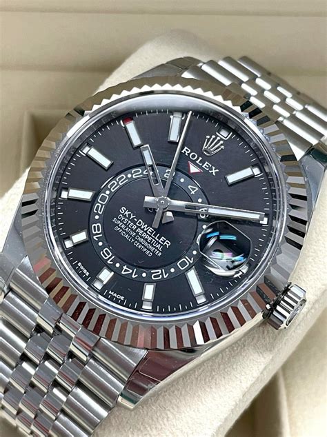 images of stainless steel rolex sky dweller with black dial|Rolex Sky-Dweller price.